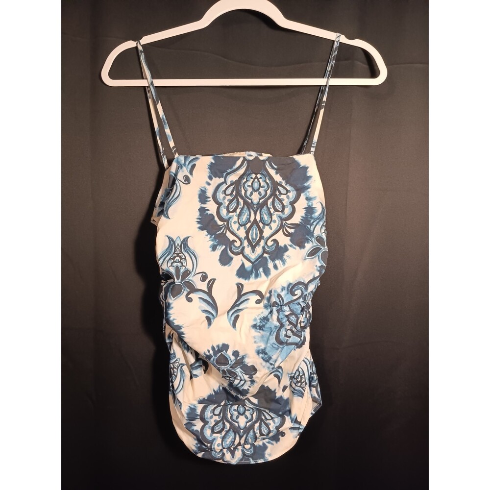 NWT Zara Small White Blue Floral Ruched Cami Tank Top Y2K The OC Inspired
